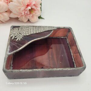 Purple Lead Stained Glass Trinket Dish or Business Card Holder
